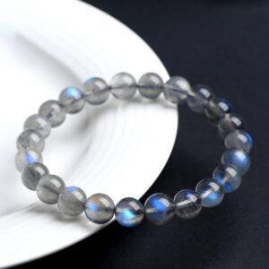 5 - 10 mm round shape 6A genuine natural blue light gray moonstone beaded bracelet