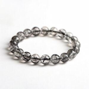 4 - 10mm round shape 7A genuine natural black rutilated quartz beaded bracelet