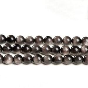 6mm - 16mm whole strand round shape high quality silver light genuine natural obsidian bead
