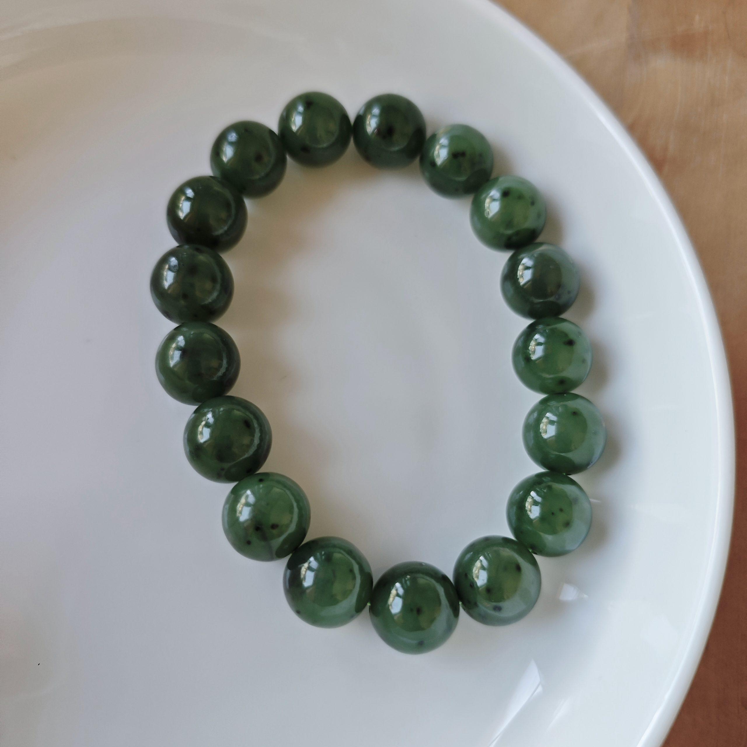 4mm - 12mm round shape natural green nephrite jade beaded bracelet - Image 6