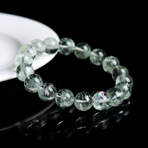 6mm - 14mm round shape inner icy cracks genuine natural green Quartz beaded bracelet - Image 2