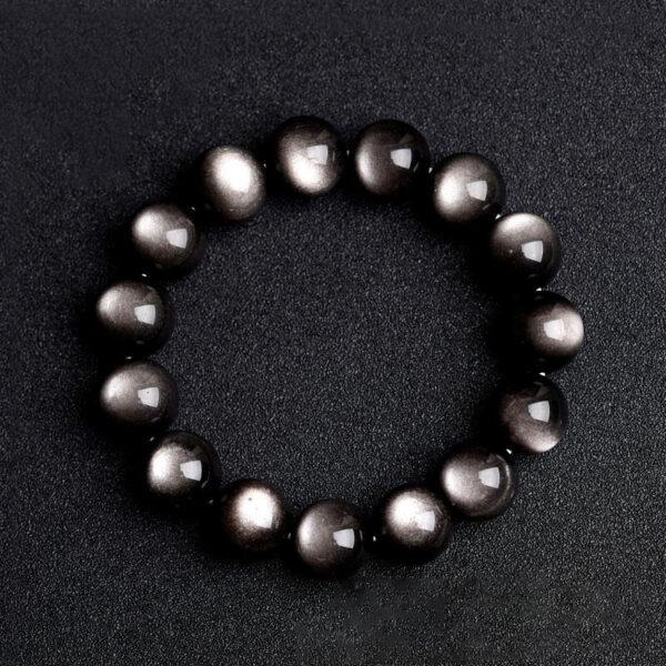 6mm - 18mm round shape natural silver obsidian beaded bracelet - Image 2