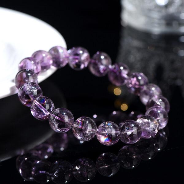 7mm - 12mm round shape inner icy cracks genuine natural purple Quartz beaded bracelet - Image 2