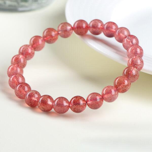 5 - 12 mm round shape 6A natural strawberry quartz beaded bracelet - Image 2