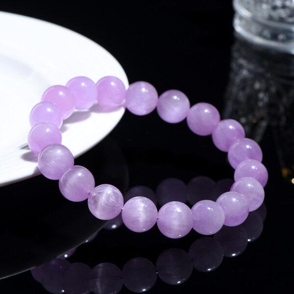 4 - 14 mm round shape 5A genuine natural kunzite beaded bracelet - Image 2