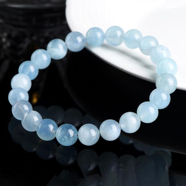7 - 12mm round shape 3A genuine natural aquamarine beaded bracelet - Image 2