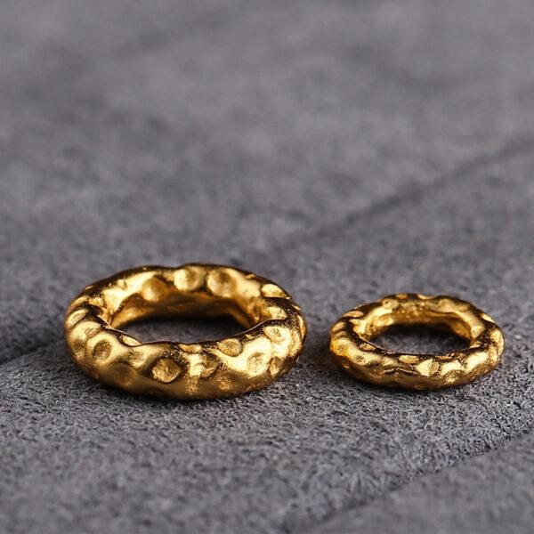 Small pits pattern donut shape gild s925 sterling silver bead, golden ring bead - Image 3