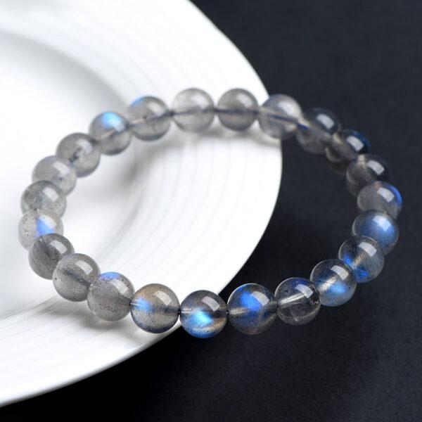 5 - 10 mm round shape 6A genuine natural blue light gray moonstone beaded bracelet - Image 3