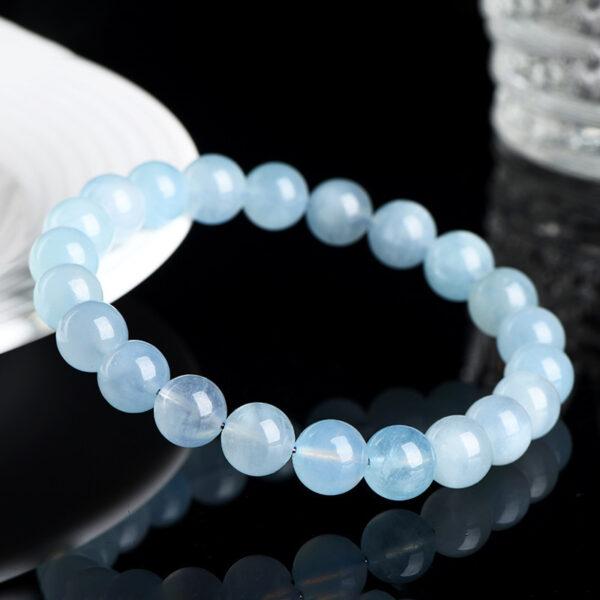 7 - 12mm round shape 3A genuine natural aquamarine beaded bracelet - Image 3