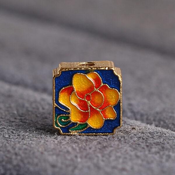 peony flower pattern square shape gild sterling silver bead, colorful enamel round bead - Image 4