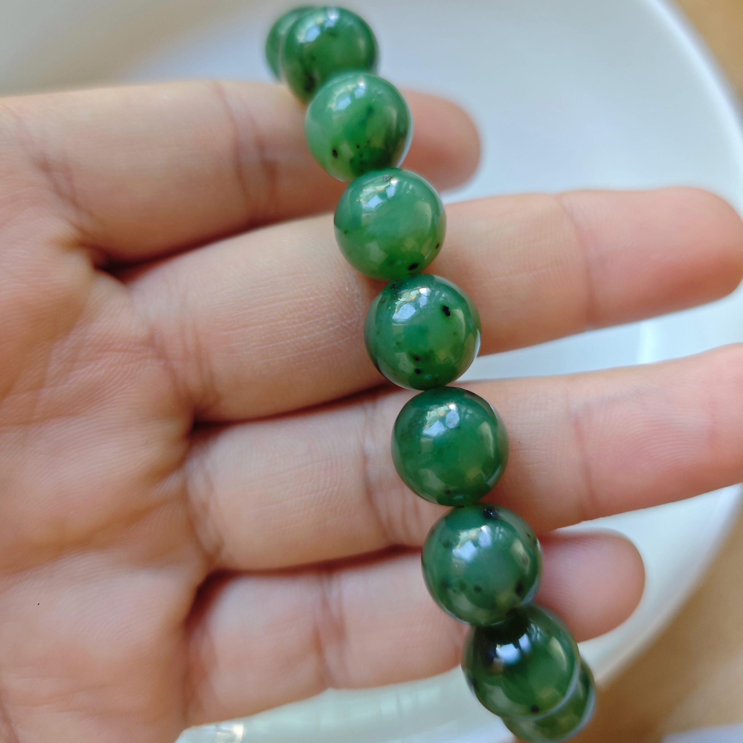 4mm - 12mm round shape natural green nephrite jade beaded bracelet - Image 4