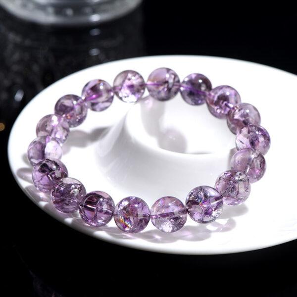 7mm - 12mm round shape inner icy cracks genuine natural purple Quartz beaded bracelet - Image 4