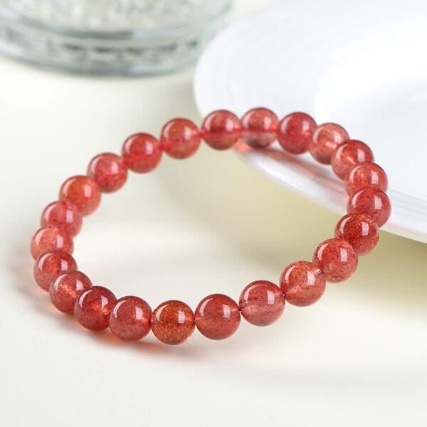 5 - 12 mm round shape 7A natural strawberry quartz beaded bracelet - Image 4