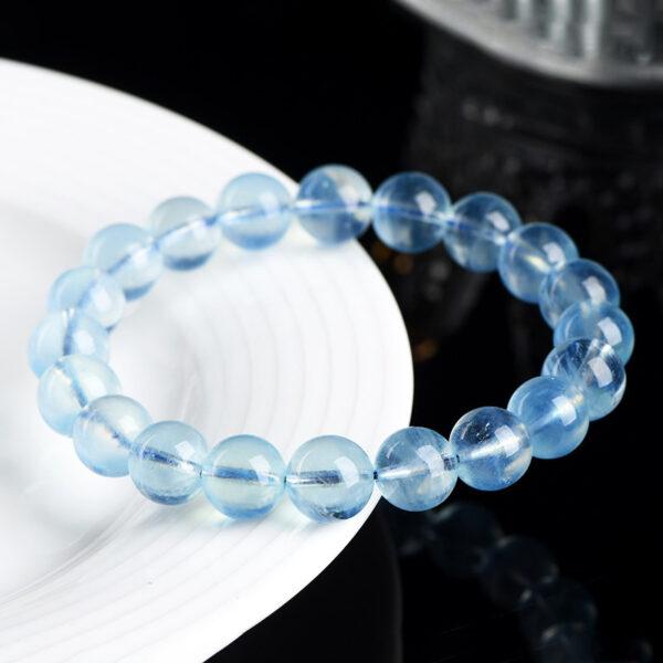 4 - 12mm round shape 6A genuine natural aquamarine beaded bracelet - Image 4
