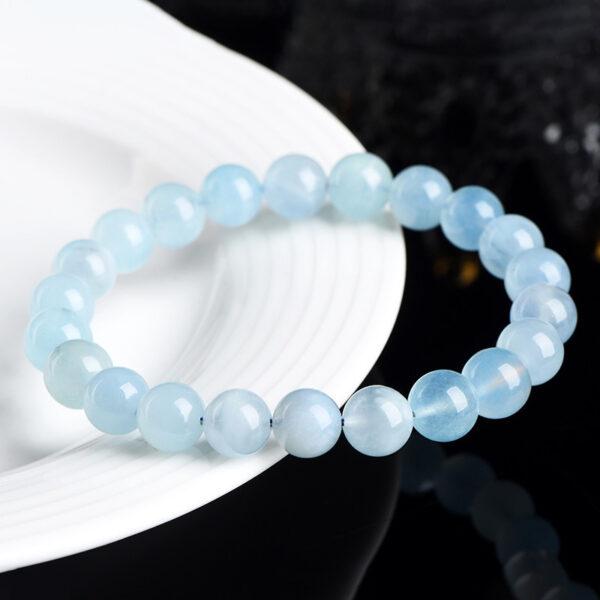 7 - 12mm round shape 3A genuine natural aquamarine beaded bracelet - Image 4