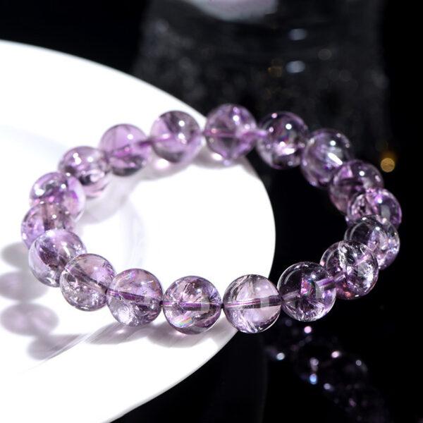 7mm - 12mm round shape inner icy cracks genuine natural purple Quartz beaded bracelet - Image 5