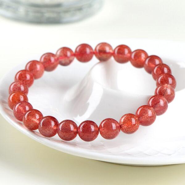 5 - 12 mm round shape 7A natural strawberry quartz beaded bracelet - Image 5