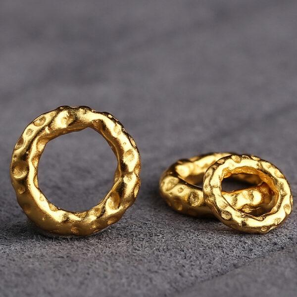 Small pits pattern donut shape gild s925 sterling silver bead, golden ring bead - Image 5