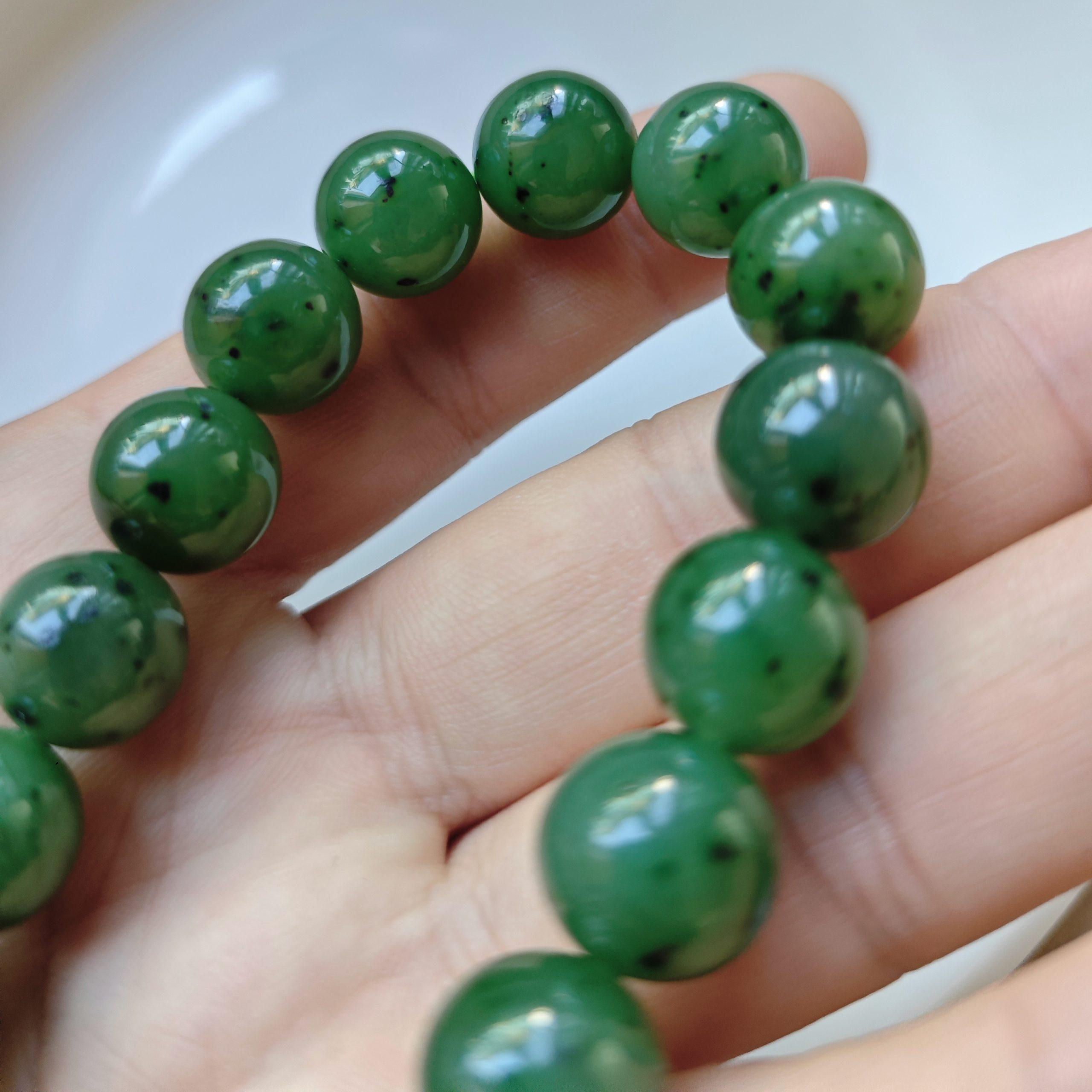 4mm - 12mm round shape natural green nephrite jade beaded bracelet - Image 5