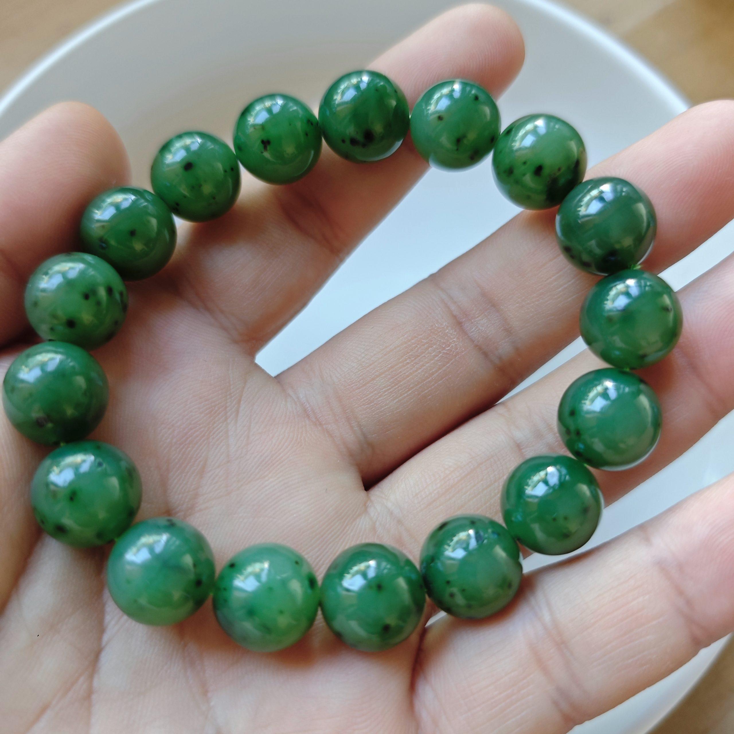 4mm - 12mm round shape natural green nephrite jade beaded bracelet - Image 2