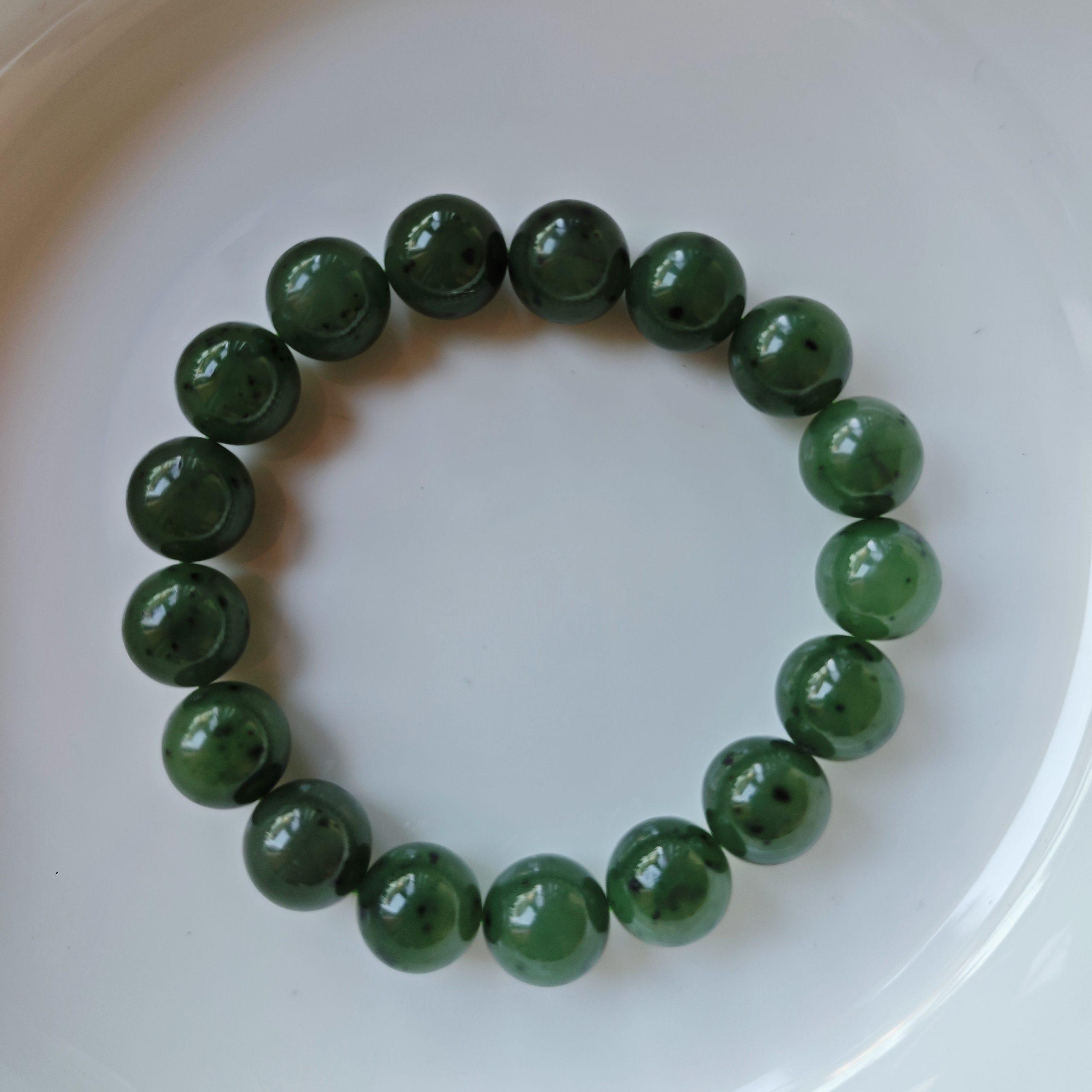 4mm - 12mm round shape natural green nephrite jade beaded bracelet - Image 7