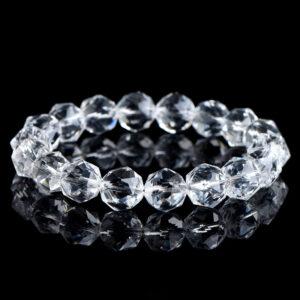 8 - 12mm facet surface round shape genuine natural clear quartz beaded bracelet