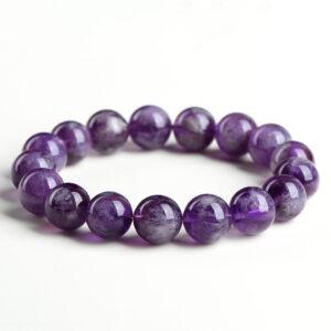 10 - 14mm round shape white impurities genuine natural amethyst beaded bracelet