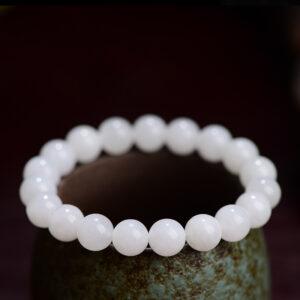 6 - 11mm round and drum shape 7A genuine natural white nephrite beaded bracelet