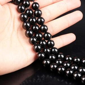 6A genuine natural black tourmaline bead, 6 - 12 mm whole strand round bead