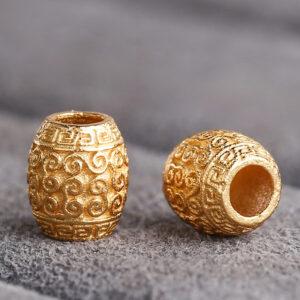 oval shape gild s925 sterling silver bead, golden vine flower pattern bead