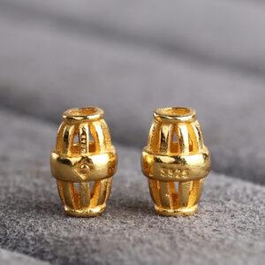 drum shape gild s925 sterling silver bead, hollow golden drum bead