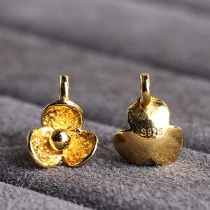 three petals flower gild s925 sterling silver charm, golden flower bead