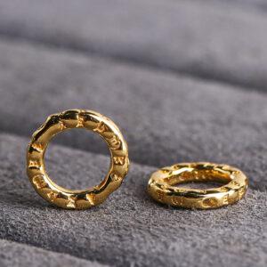 ring shape gild s925 sterling silver bead, Buddhist six-syllable mantra pattern golden bead