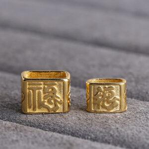 cuboid shape gild s925 sterling silver bead, 福 pattern golden bead