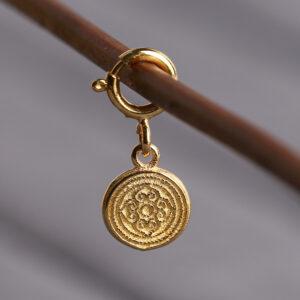 round gild s925 sterling silver charm, flower pattern golden clasp bead
