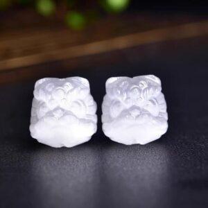 Lion head shape genuine natural selenite bead, light yellow citrine animal bead