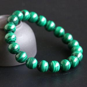 6 - 14mm round shape 7A genuine natural malachite beaded bracelet