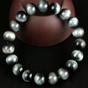 7A genuine natural eagle eye bracelet, 8 - 12mm round shape beaded bracelet