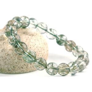 7A genuine natural green rutilated quartz bracelet, 7 - 12mm round shape beaded bracelet