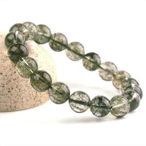 Best quality genuine natural green rutilated quartz bracelet, 7 - 12mm round shape beaded bracelet