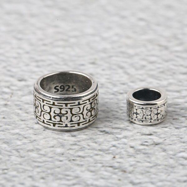 cloud pattern ring shape s925 sterling silver bead, oxidized silver ring bead