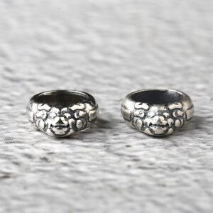 bull pattern ring shape s925 sterling silver bead, oxidized silver ring bead