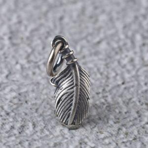 feather shape s925 sterling silver charm, oxidized silver feather bead