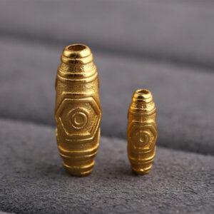 retro dzi bead pattern oval shape gild s925 sterling silver bead, golden dzi bead