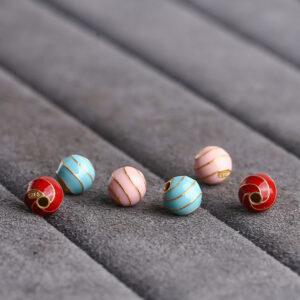 round shape gild sterling silver bead, golden line pattern colorful enamel bead