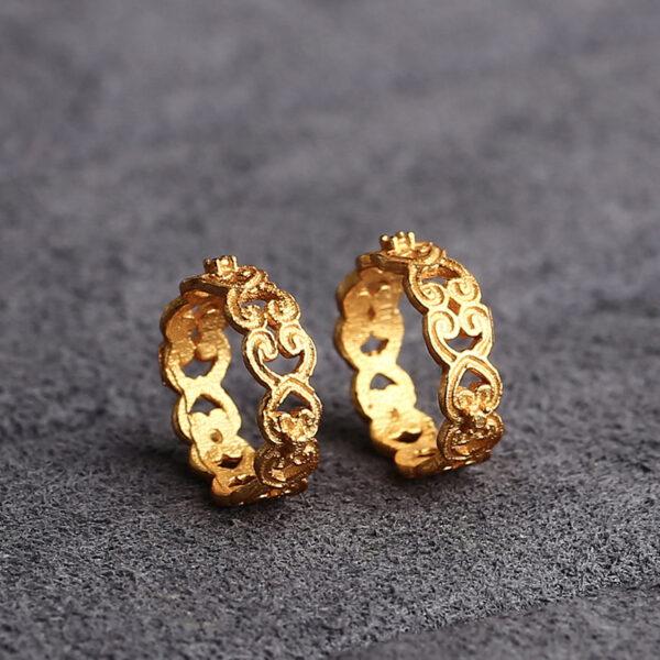 hollow flower pattern ring shape gild s925 sterling silver bead, golden jump ring bead