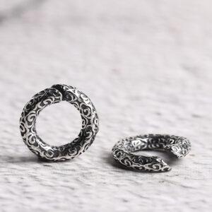 abstract cloud pattern open ring shape s925 sterling silver bead, oxidized silver open ring bead