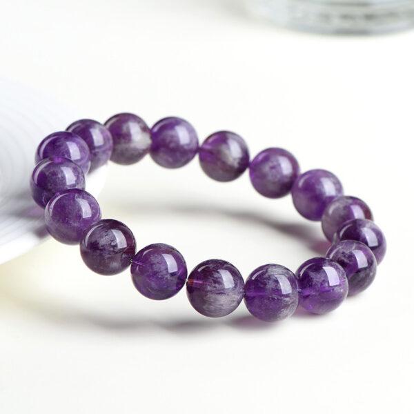 10 - 12mm round shape white impurities genuine natural amethyst beaded bracelet - Image 2