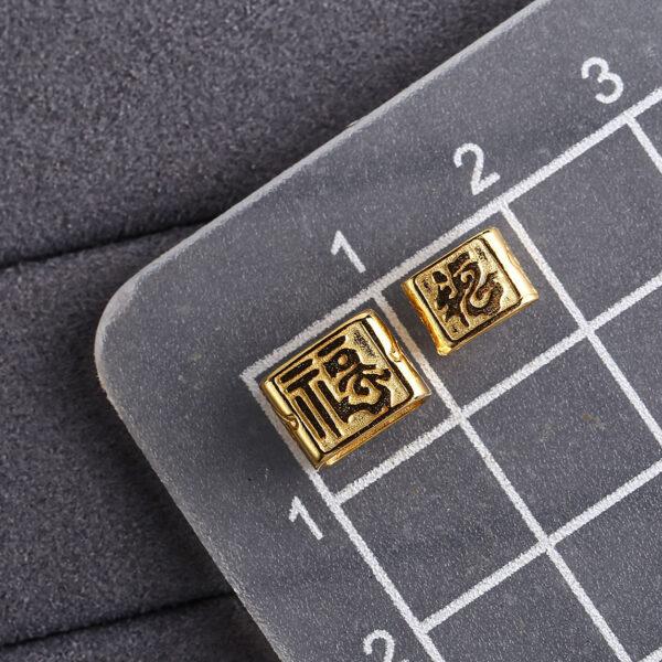 cuboid shape gild s925 sterling silver bead, 福 pattern golden bead - Image 2
