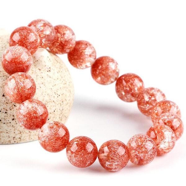 7A red inner cracks clear quartz bracelet, 7 - 12mm round shape beaded bracelet - Image 2
